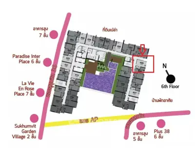 Detailed floor plan of a modern apartment complex highlighting unit A07 on the 6th floor.