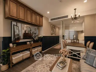 Charming living and dining area with elegant decor and warm lighting