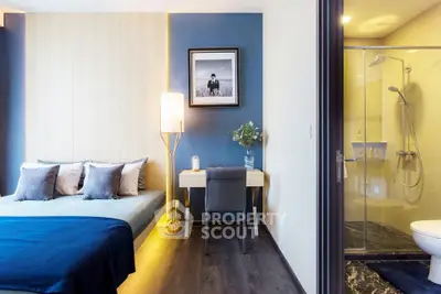 Modern bedroom with ensuite bathroom and stylish decor