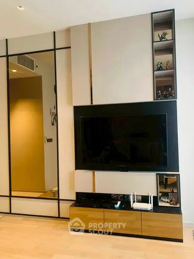 Modern living room with sleek TV unit and stylish decor