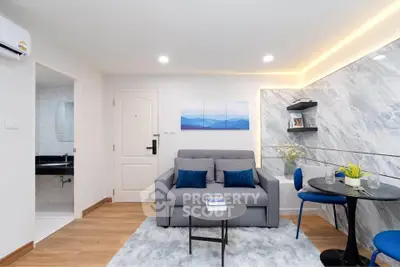 Modern living room with stylish decor and cozy seating area
