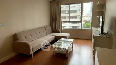 Cozy living room with modern sofa and city view window