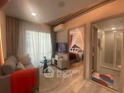 Modern apartment interior with cozy living room and stylish bedroom