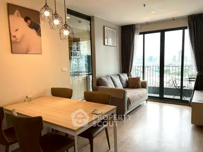 Modern living room with balcony view in stylish apartment