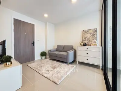 Modern living room with cozy sofa and stylish decor in a bright apartment