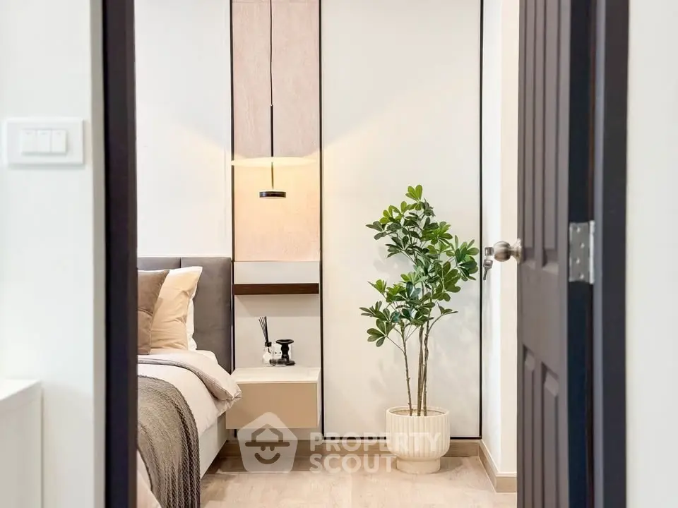 Modern bedroom with stylish decor and cozy ambiance