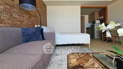 Chic studio apartment with modern decor and cozy living area