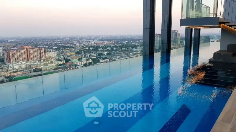 Stunning rooftop infinity pool with breathtaking city views at sunset.
