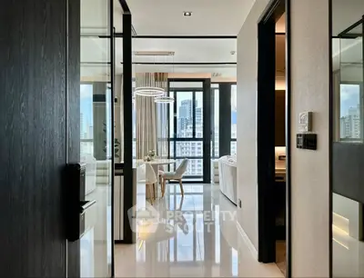 Modern apartment interior with sleek design and city view