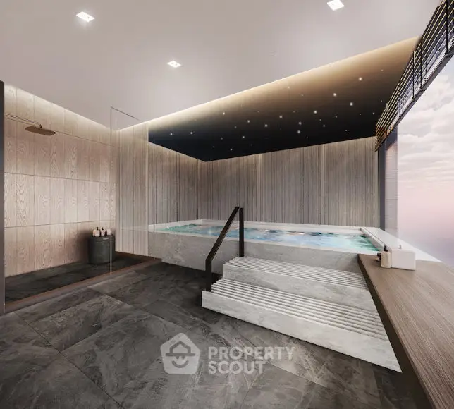 Luxurious indoor pool with modern design and stunning view, perfect for relaxation and leisure.