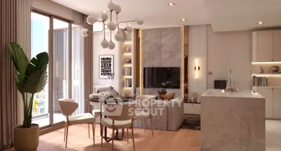 Luxurious modern living room with open kitchen and elegant decor
