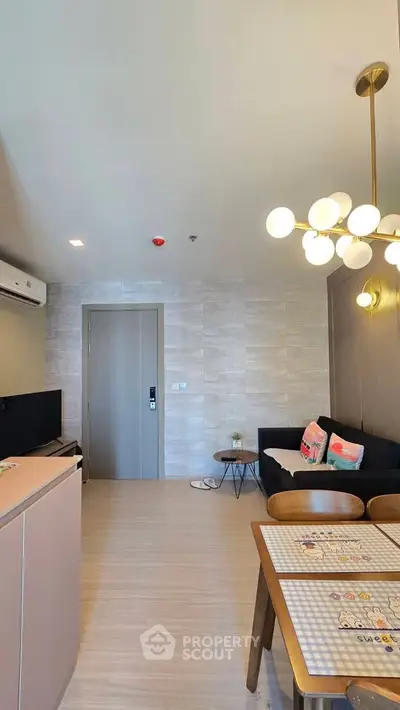 Modern living room with stylish decor and cozy seating area