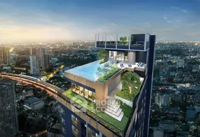 Stunning rooftop pool with panoramic city views on luxury high-rise building