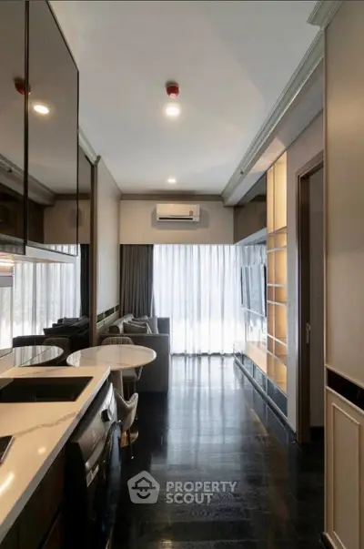 Modern living room with sleek design and natural light