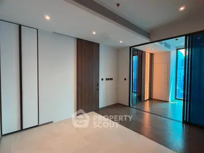 Modern interior with sleek design and wooden flooring in a spacious room