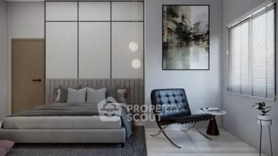 Modern bedroom with stylish decor and sleek furniture design