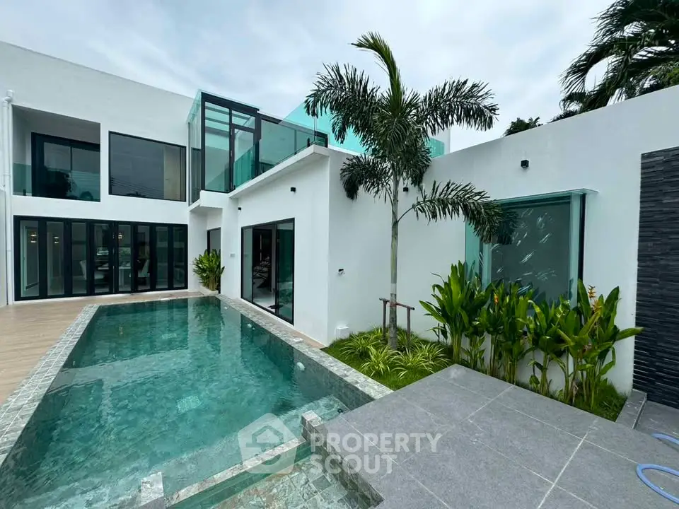 Luxurious modern villa with private pool and lush greenery, perfect for serene living.