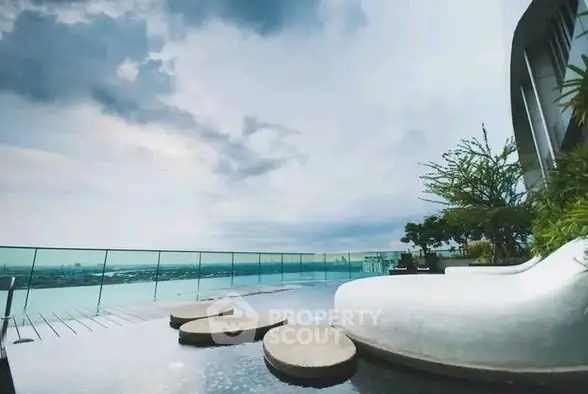 Luxurious rooftop pool with stunning city skyline view and modern design.