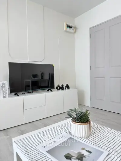 Modern living room with sleek TV stand and stylish decor