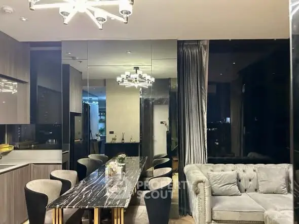 Luxurious modern living room with elegant dining area and stylish lighting