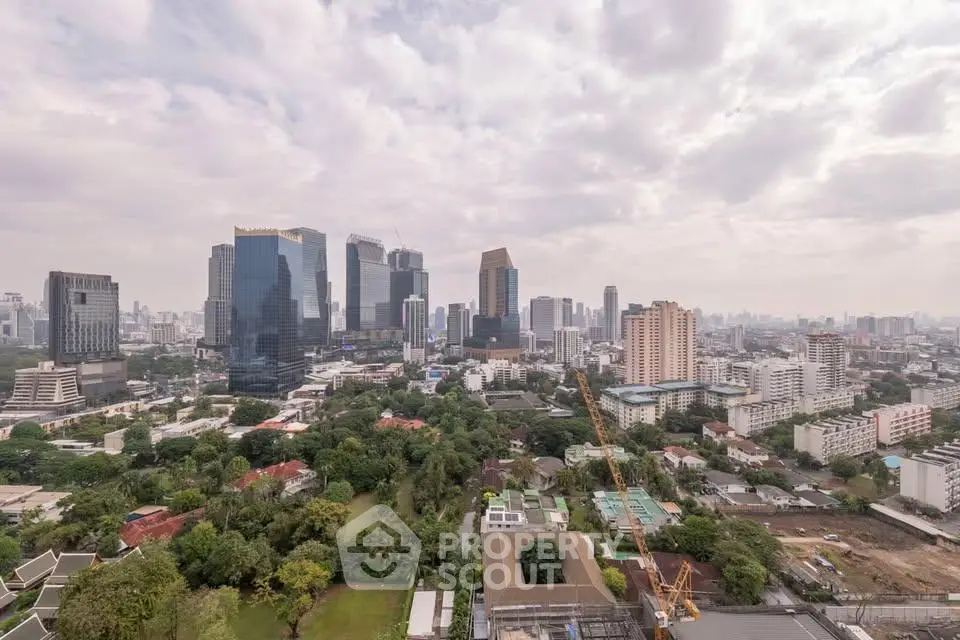 Stunning cityscape view showcasing modern skyscrapers and lush greenery, perfect for urban living enthusiasts.