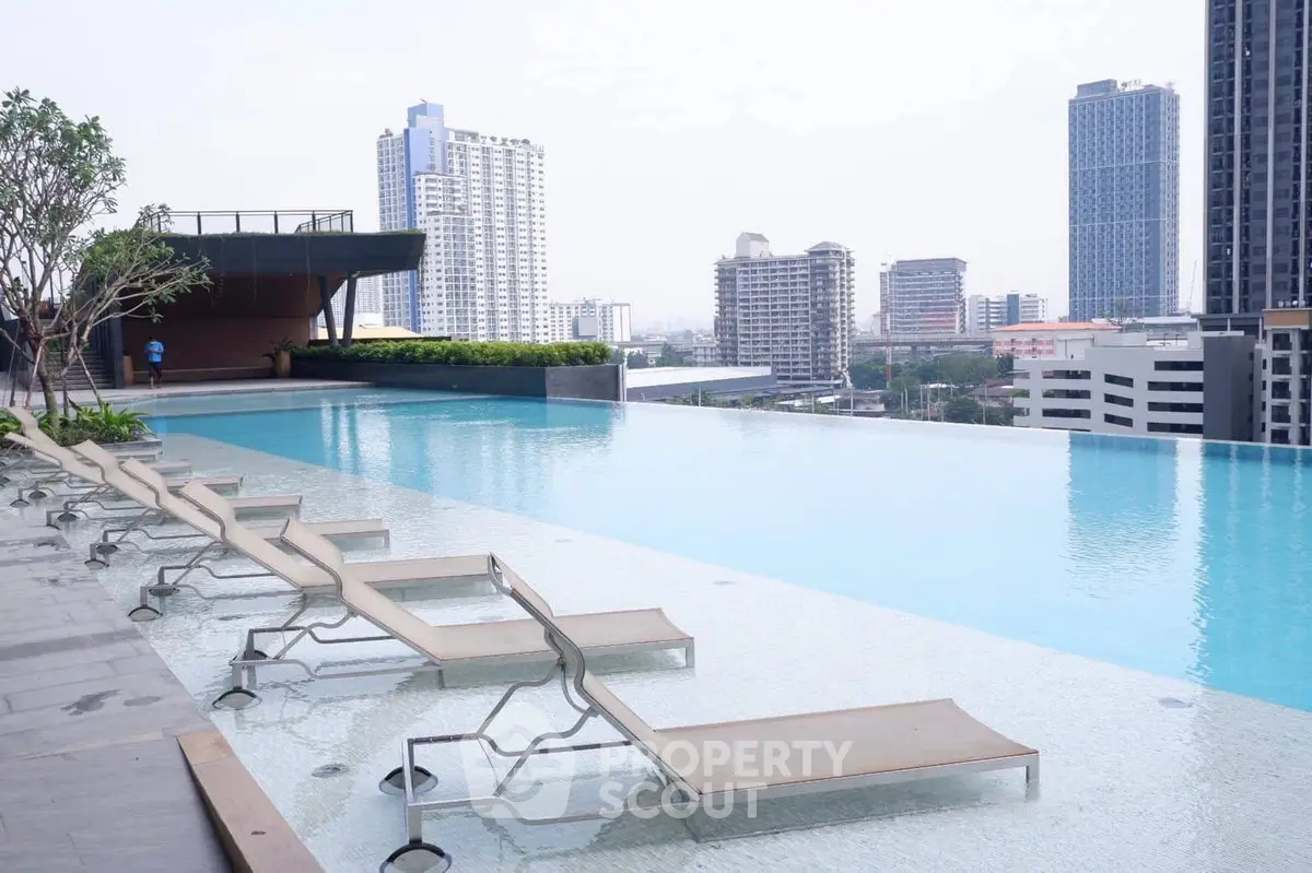 Luxurious rooftop infinity pool with stunning city skyline view