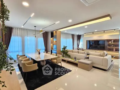 Luxurious modern living room with elegant dining area and stylish decor