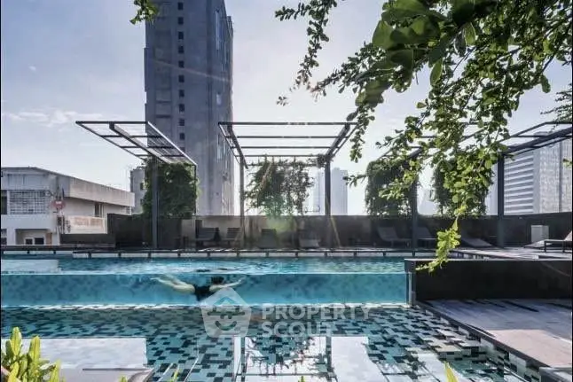 Luxurious rooftop pool with stunning city views and modern design elements.
