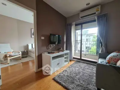 Modern living room with balcony view in stylish apartment