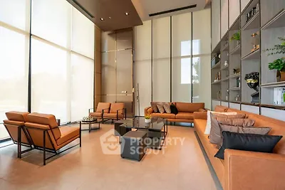 Luxurious modern living room with high ceilings and elegant furnishings