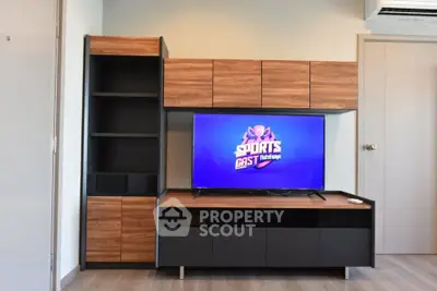 Modern living room with stylish wooden TV cabinet and sleek design