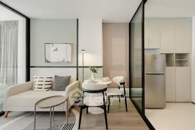Modern open-plan living room with sleek kitchen and stylish decor