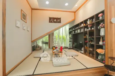 Elegant Japanese-style living room with tatami mats and minimalist decor