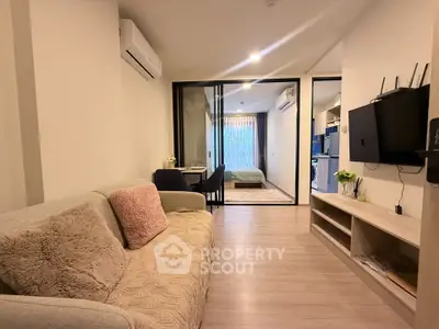 Modern apartment interior with cozy living room and stylish bedroom
