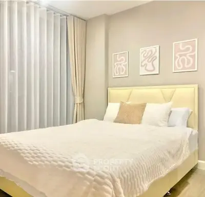 Cozy modern bedroom with elegant decor and soft lighting