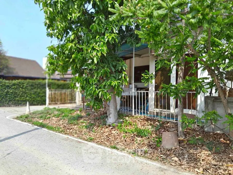 Charming suburban house with lush greenery and inviting front porch