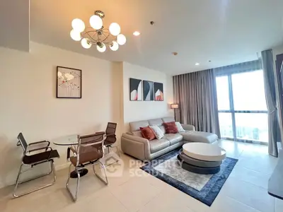 Modern living room with elegant decor and large window view