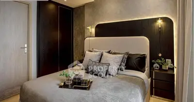 Luxurious modern bedroom with elegant decor and ambient lighting