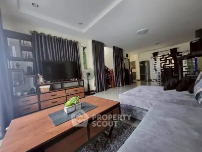 Modern living room with stylish decor and cozy seating area