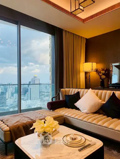 Luxurious living room with stunning city view and elegant decor