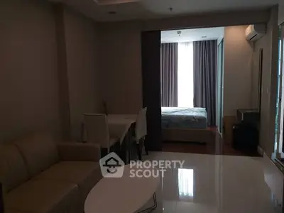 Modern apartment interior with living room and bedroom view