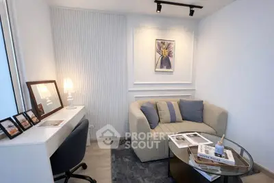 Chic study room with cozy sofa and modern decor, perfect for productivity and relaxation.