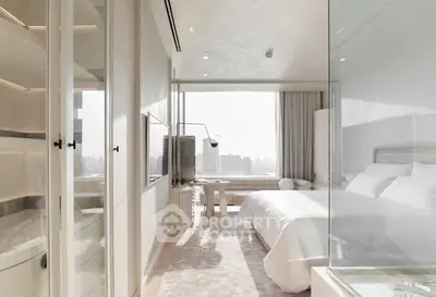 Luxurious modern bedroom with city view and elegant decor