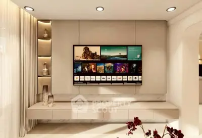 Luxurious modern living room with built-in TV and elegant decor