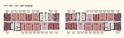 Detailed floor plan layout for multi-story building floors 2 to 28.