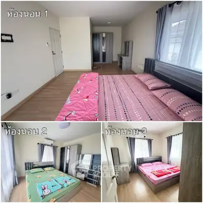 Spacious bedrooms with modern decor and ample natural light in a stylish home.