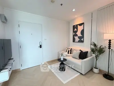 Modern living room with stylish decor and cozy seating area