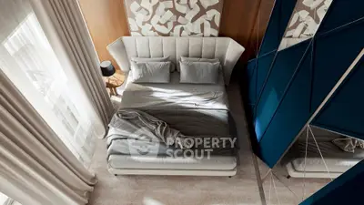 Luxurious modern bedroom with stylish decor and natural light