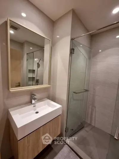 Modern bathroom with sleek design and glass shower enclosure