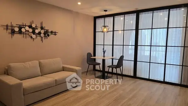 Modern living room with stylish decor and cozy seating area